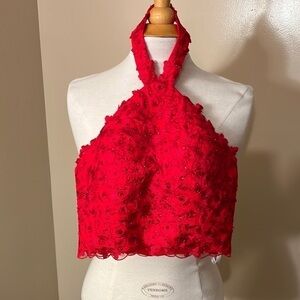 Angela & Alison Red Embellished Halter too Sz 4 EUC